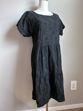 Valentina Naldo Black Embroidered Cotton tiered Dress made in Italy summer